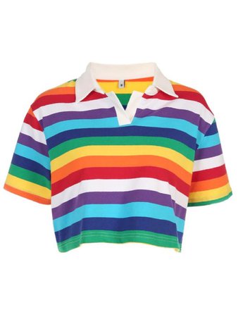 Rainbow short sleeve collared tee shirt