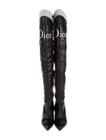 Dior Black Leather Pointed-toe Over-the-knee Boots