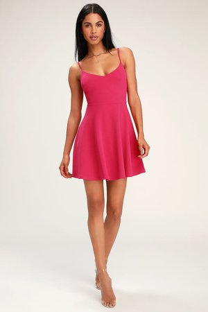 Cute Magenta Dress - Pink Skater Dress - Pink Party Dress