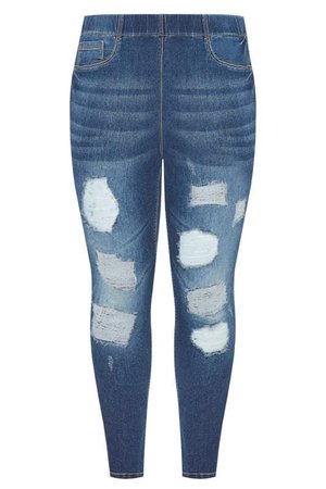 Indigo Rip and Repair JENNY Jeggings | Yours Clothing