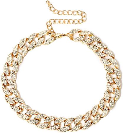 Amazon.com: Ingemark Shiny CZ Rhinestone Curb Cuban Link Chain Choker for Women Unisex Cool Hip Hop Miami Cuban Diamond-Cut Chain Choker Necklace (Style 1 Golden): Clothing, Shoes & Jewelry