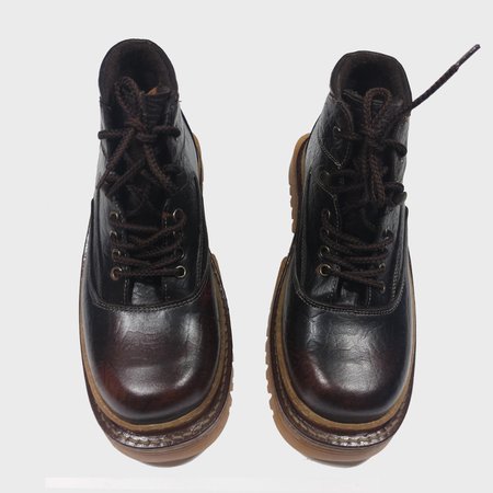 Vintage 90s Black Boots with Brown Platform Sole