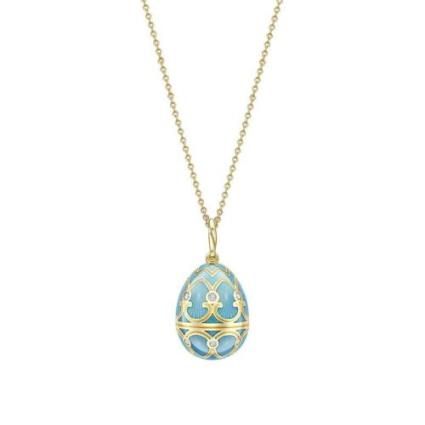 Heritage Yellow Gold Diamond & Turquoise Guilloché Enamel Egg Pendant | Fabergé