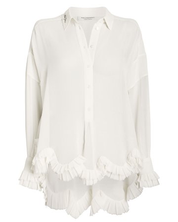 Ruffled Tie-Front Georgette Blouse