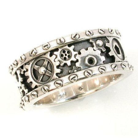 Silver Steampunk Gears Ring