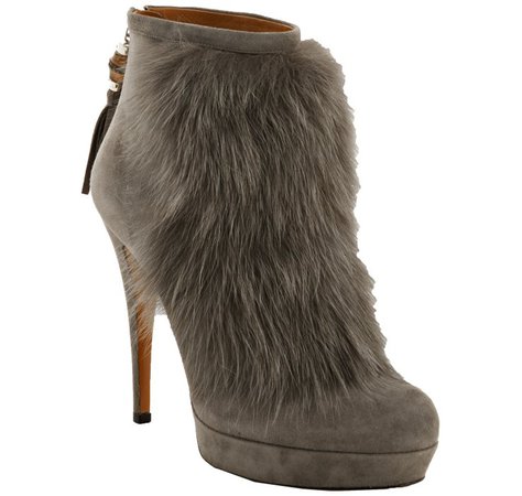 Grey Suede Fur Ankle Boots