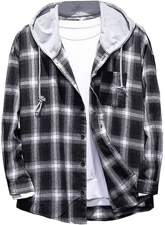 Lavnis Men's Plaid Hooded Shirts Casual Long Sleeve Lightweight Shirt Jackets Thicken Style Yellow M at Amazon Men’s Clothing store