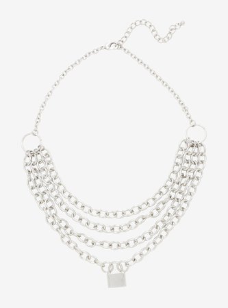 *clipped by @luci-her* Silver Padlock Layered Chain Necklace