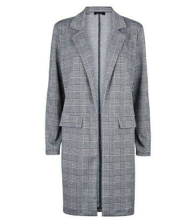 Black Prince of Wales Check Longline Jersey Coat | New Look