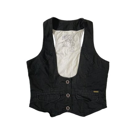 black denim cropped button up waistcoat vest top