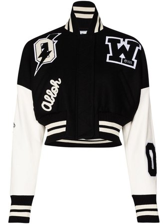 Shop black & white Off-White cropped varsity bomber jacket with Express Delivery - Farfetch