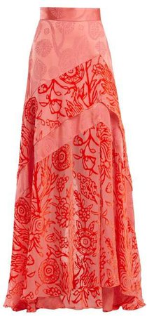 Floral Devore Velvet Skirt - Womens - Pink