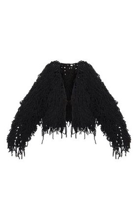 Black Shaggy Knit Cropped Cardigan | Knitwear | PrettyLittleThing