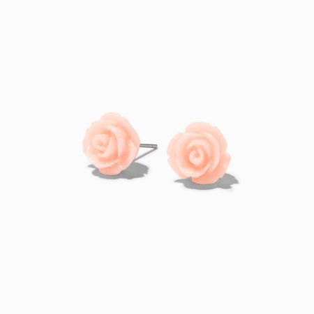 Glitter Rose Stud Earrings - Pink | Claire's US