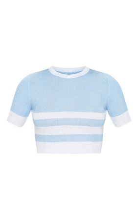 Baby Blue Stripe Fine Knit Crop Top | PrettyLittleThing USA