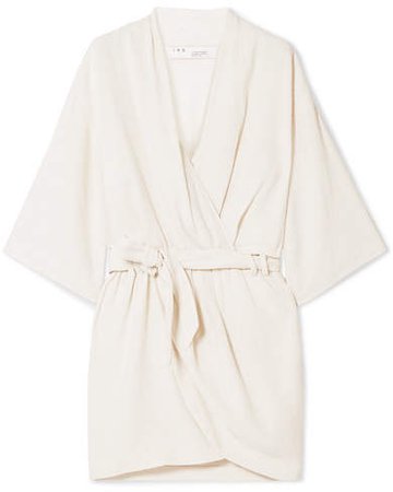 Lilya Wrap-effect Linen And Silk-blend Mini Dress - Off-white