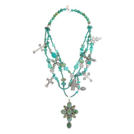 Kim Yubeta Turquoise and Sterling Cross Necklace For Sale at 1stdibs