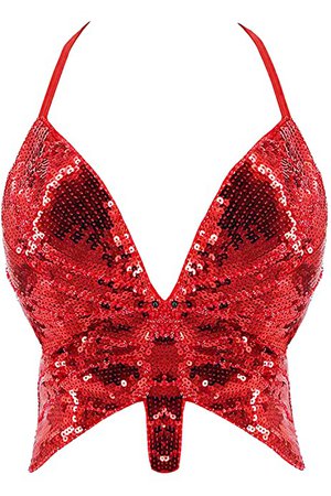 PrettyGuide Women's Sequin Crop Top Halter Low-Cut Tube Top Glitter Butterfly Rave Cami Tops Gold at Amazon Women’s Clothing store