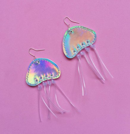 Holographic jelly fish earrings sea jelly earrings | Etsy