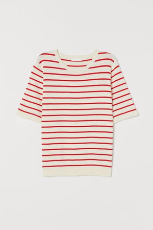 Fine-knit Sweater - Cream/red striped - Ladies | H&M US
