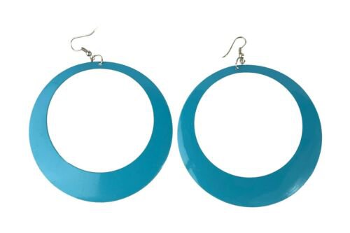 Vintage 1980s HUGE Medium Blue Dangle Hoop Pierced Earrings DISCO! | eBay