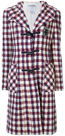 Pre-Owned checked tweed hooded coat