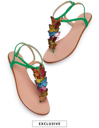 AQUAZZURA - Papillon Sandal Flat - JUNGLE GREEN - SUEDE LEATHER