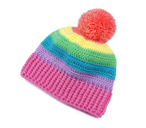 Pastel Rainbow Hat Pom Pom Beanie Crochet Beanie Striped | Etsy