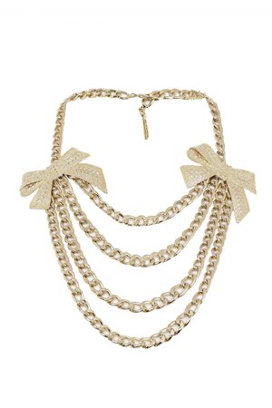 GOLD METAL CHAIN NECKLACE WITH RIBBONS - RAISAVANESSA