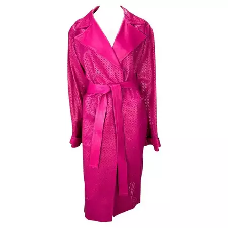 F/W 2002 Gianni Versace by Donatella Runway Pink Perforated Leather Coat For Sale at 1stDibs | leather bathrobe, oroton%20belt, gianni versace and donatella