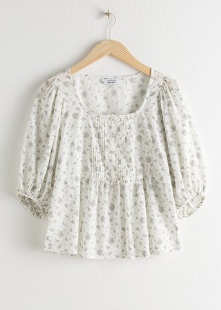 Floral Cotton Puff Sleeve Blouse - White - Blouses - & Other Stories