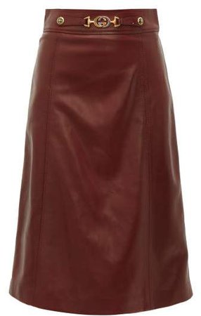 French Plonge Leather A Line Skirt - Womens - Burgundy