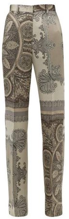 Lindsey Paisley Print Satin Wide Leg Trousers - Womens - Grey Multi