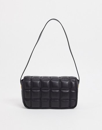 ASOS DESIGN quilted shoulder bag with hardware in black | ASOS