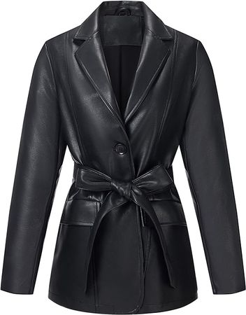 RISISSIDA Women Mid Length Faux Leather Trench Coat 2023 Fall and Spring Fashion, Double-Breasted Long Jacket Belted at Amazon Women's Coats Shop