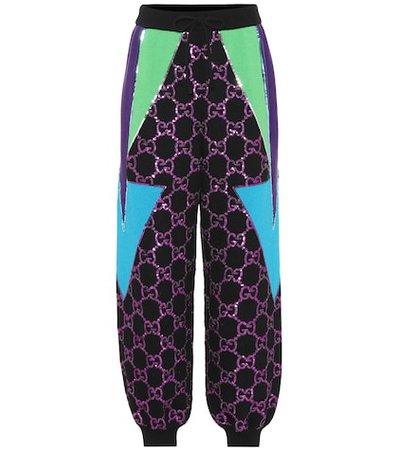 Sequined wool track pants