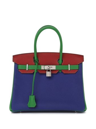 Hermès Birkin 30 Bag electric blue/bamboo green/blood red Togo Leather - Farfetch