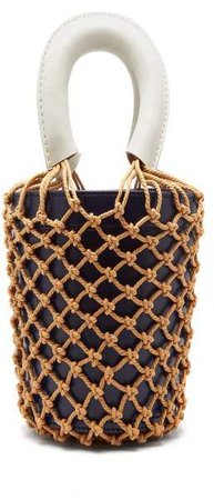 Moreau Macrame And Leather Bucket Bag - Womens - Navy Multi