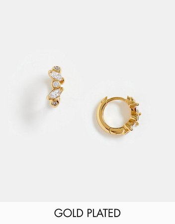 Orelia gold plated navette crystal huggie hoop earrings | ASOS