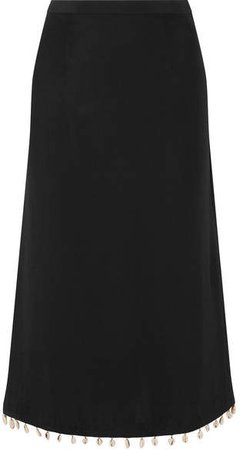 STAUD - Simon Shell-embellished Cady Midi Skirt - Black