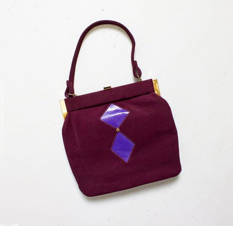 Vintage 1960s Purse Burgundy Suede Purple Diamond Leather | Etsy