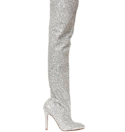 Glitter Thigh High Silver Boots | Dolls Kill