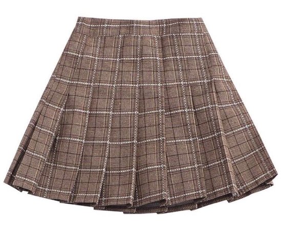 brown/black/white plaid skirt