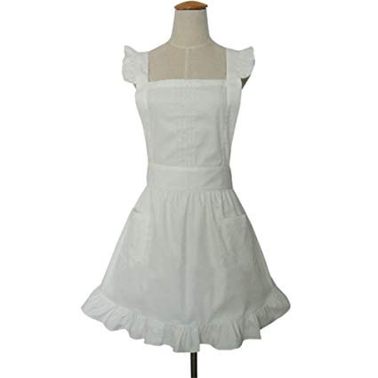 Amazon.com: Aspire Retro Ruffle Apron Kitchen Cooking Baking Cleaning Maid Costume Vintage Apron with Pockets-White: Home & Kitchen