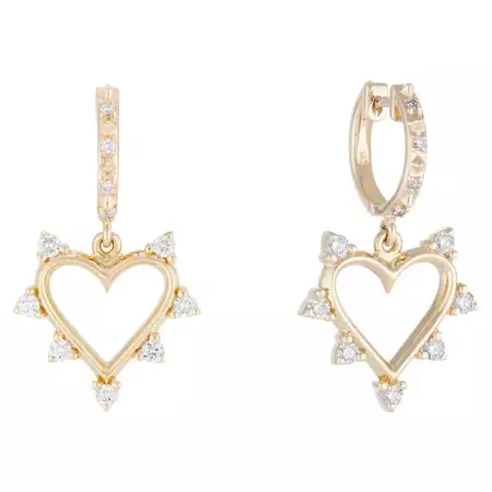 Marlo Laz White Diamond Yellow Gold 14 Karat Heart Spiked Hoop Earrings For Sale at 1stDibs | marlo hoop earrings, marlo laz spiked heart necklace, marlo alexander earrings