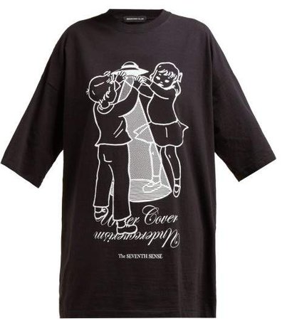 Ufo Print Cotton Jersey T Shirt - Womens - Black