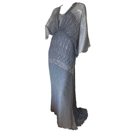 1970s Gina Fratini Ombre Silk Glitter Gown with Train For Sale at 1stDibs