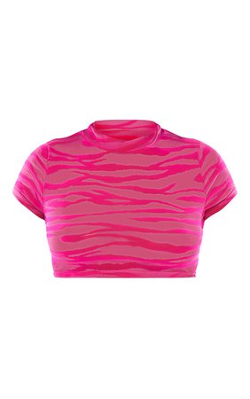 Hot Pink Zebra Flock Crop Top | PrettyLittleThing USA