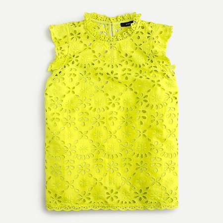 J.Crew: Flutter-sleeve Mockneck Top In Embroidered Eyelet For Women yellow