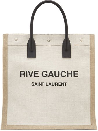 Saint Laurent: Off-White & Tan 'Rive Gauche' Shopping Tote | SSENSE